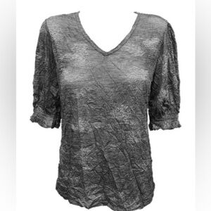 David Cline Crushed Top NWT Smocked Sleeves V-neck Size Small Black/Gray